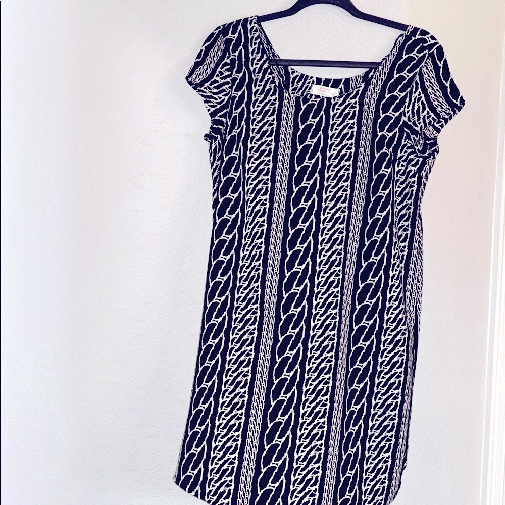 Renee C. Black and Cream Chain Pattern Midi Dress